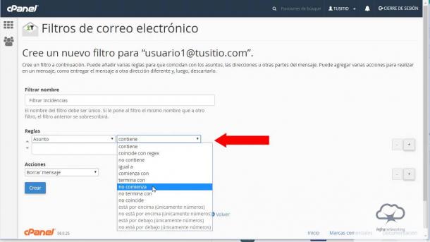 Como usar filtros de correo electrnico para crear reglas en CPANEL